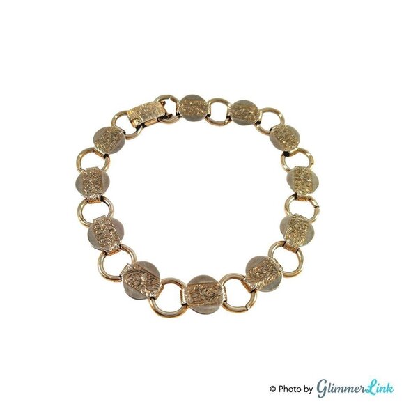 Sarah Coventry Jewelry - Vintage 1950s Sarah Coventry Gold Tone Round Links Floral Bracelet, Gift For Her